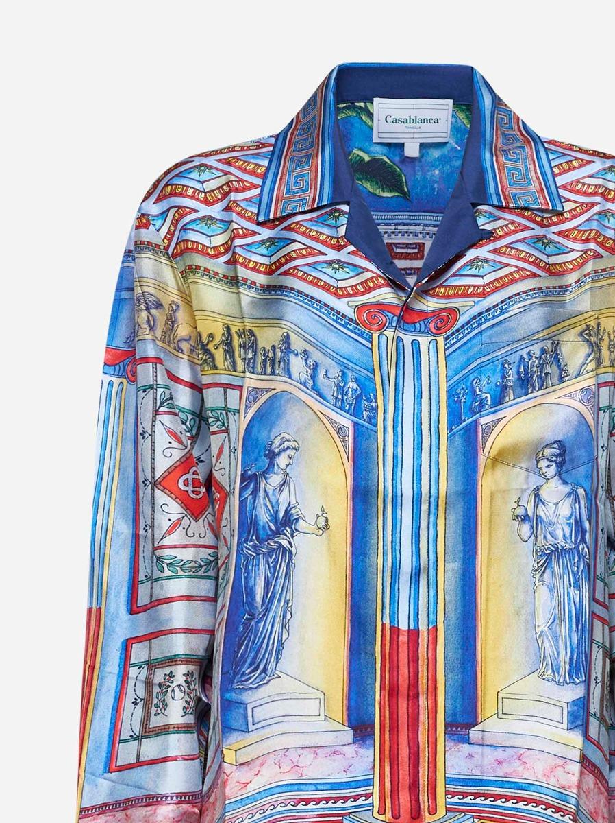 CASABLANCA Camicia Le Temple In Twill Di Seta Blu