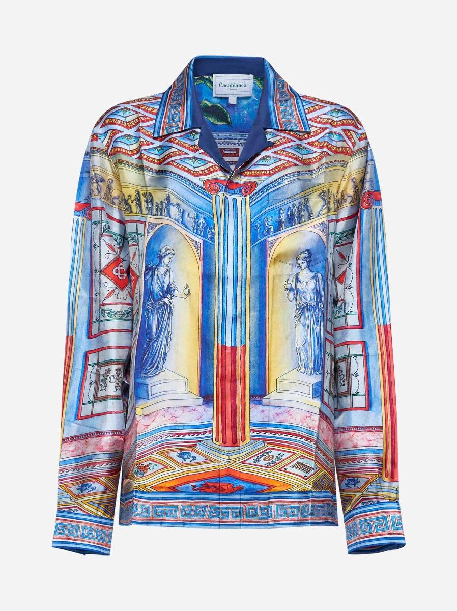 CASABLANCA Camicia Le Temple in twill di seta blu