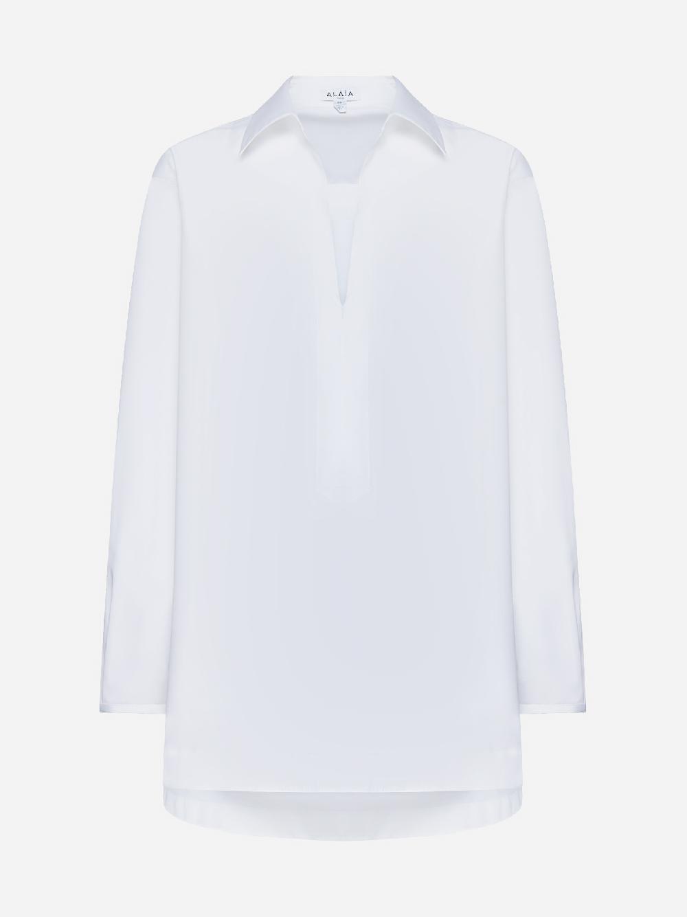 ALAÏA Chemisier a tunica in popeline di cotone bianco