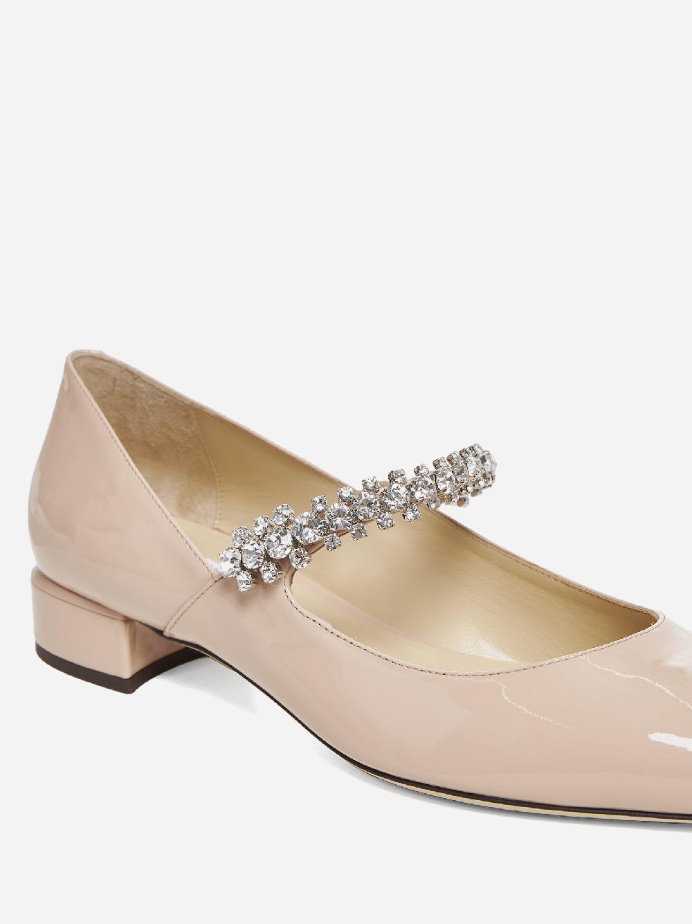 JIMMY CHOO Decollete’ Flat Bing In Vernice Con Cristalli