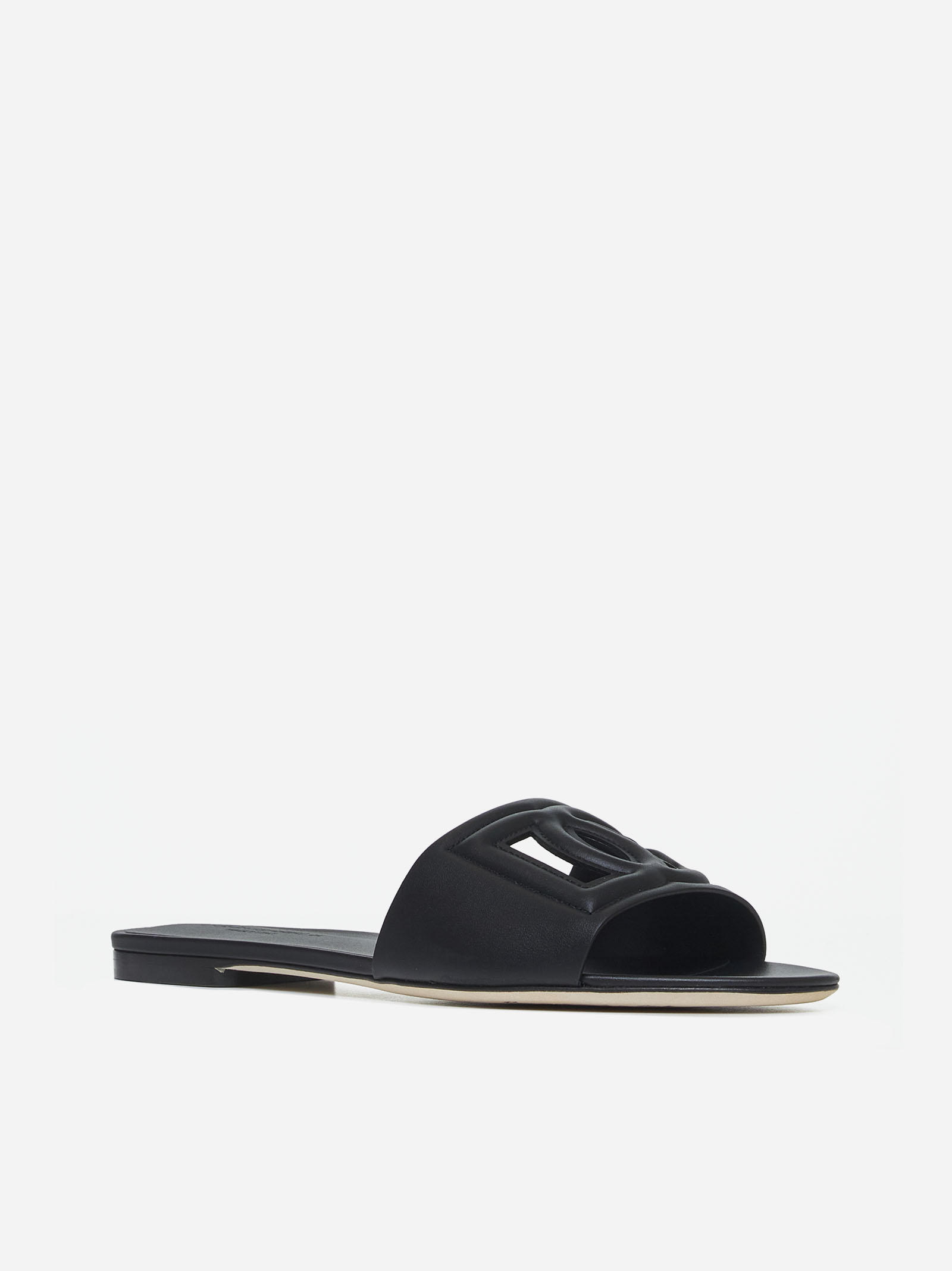 DOLCE & GABBANA Sandali Flat In Pelle Con Logo DG