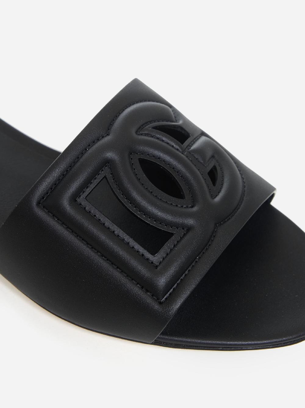 DOLCE & GABBANA Sandali Flat In Pelle Con Logo DG