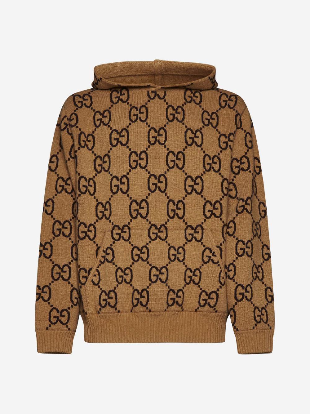 GUCCI Pull in lana GG con cappuccio