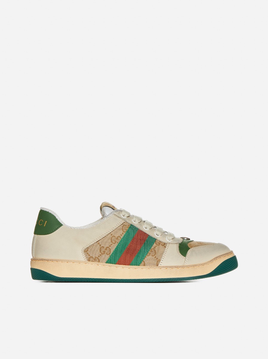 GUCCI Sneakers Screener in pelle e tessuto GG