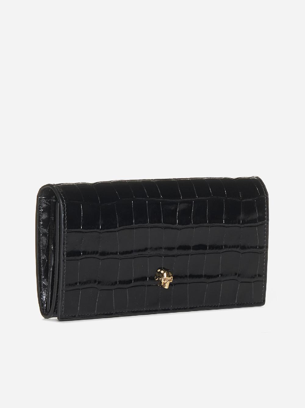ALEXANDER MCQUEEN Portafoglio Skull In Pelle Effetto Coccodrillo