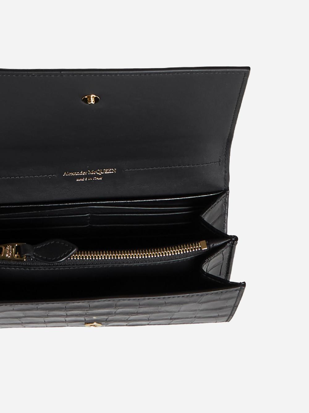 ALEXANDER MCQUEEN Portafoglio Skull In Pelle Effetto Coccodrillo