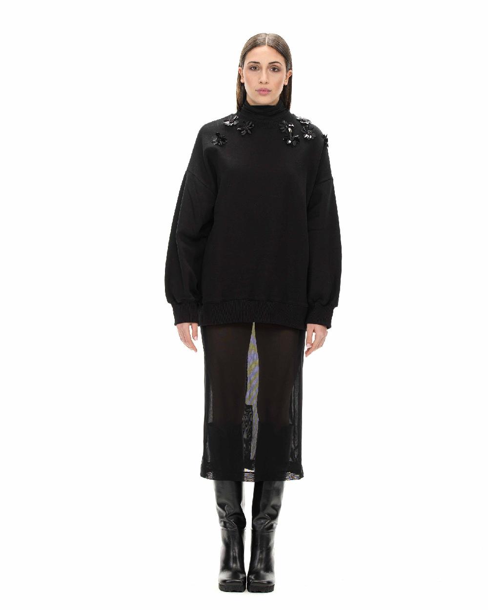 ROSÈ A POIS BELLATRIX Felpa Nera Con Applicazioni