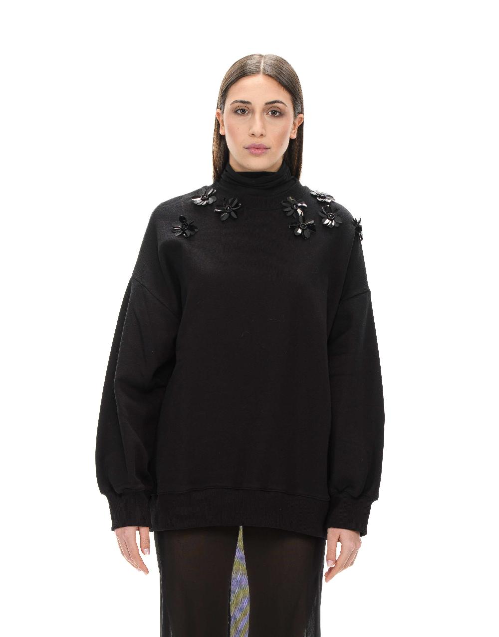 ROSÈ A POIS BELLATRIX Felpa nera con applicazioni