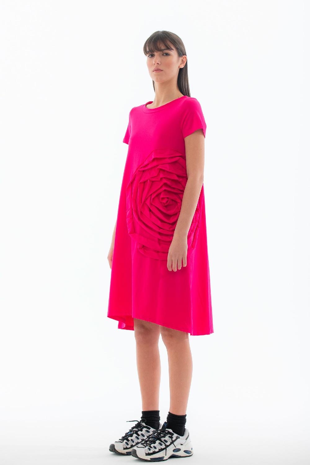 ROSÈ A POIS PISTACCHIO ABITO CON MAXI ROSA