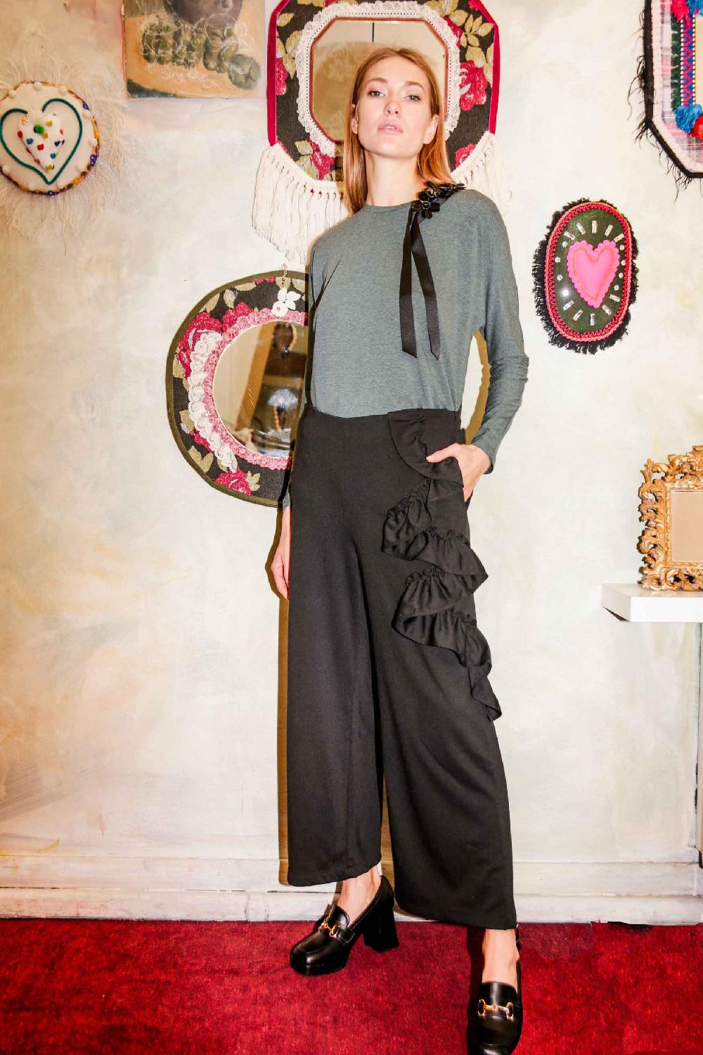 ROSÈ A POIS ZENITSU Pantalone con rouches