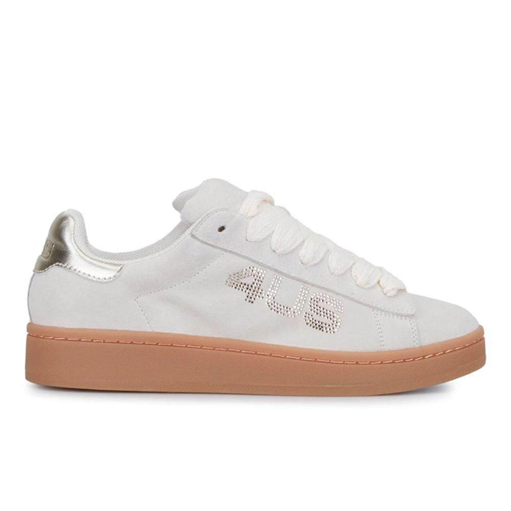 QVC 4us Paciotti Sneaker in pelle con inserto metal e strass suola 2 5cm