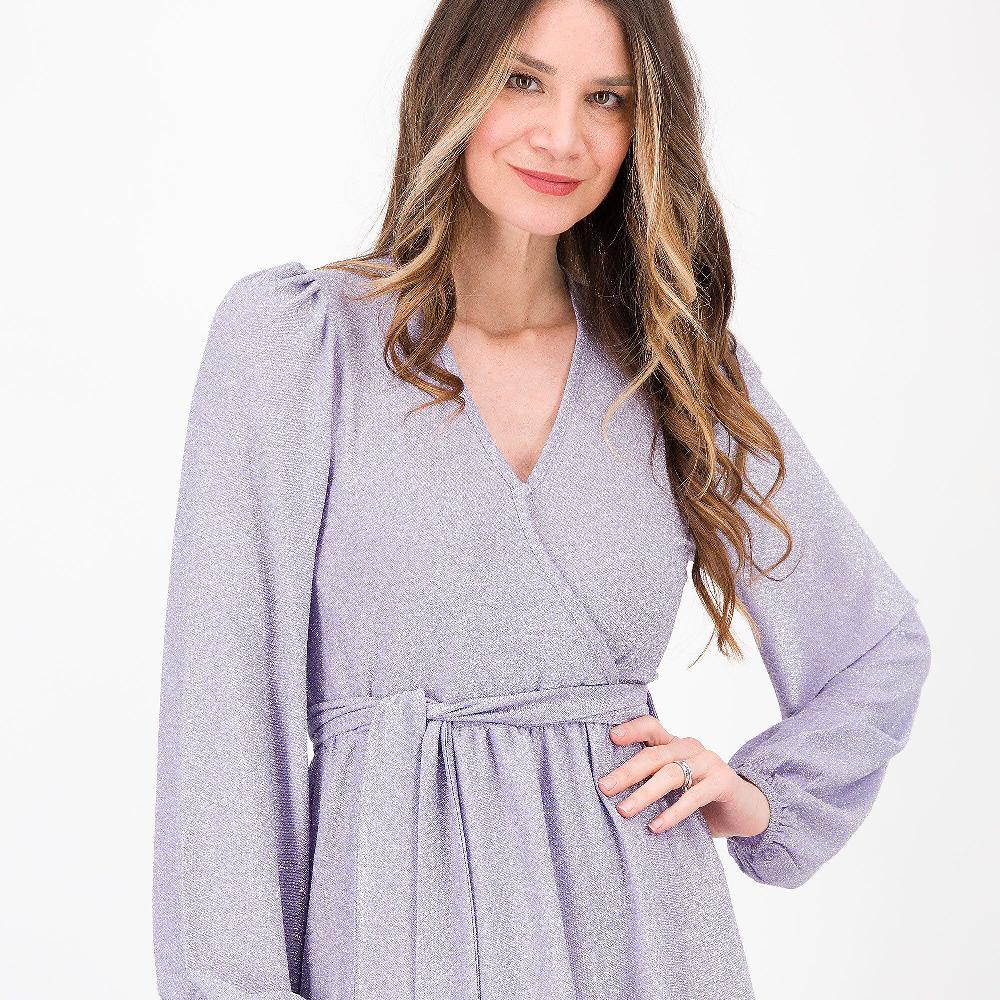 QVC A*dela Abito Lungo In Jersey Con Lamé Corpino Incrociato Made In Italy