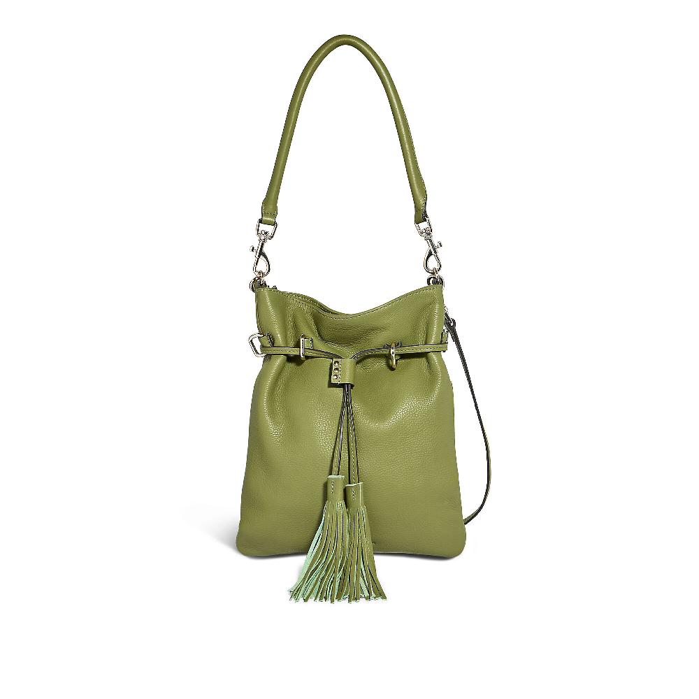 QVC Aimee Kestenberg Borsa a tracolla in pelle con laccio e nappine