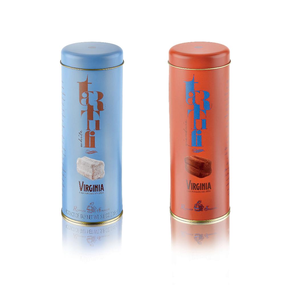 QVC Amaretti Virginia 2 cilindri in metallo con tartufi di cioccolato