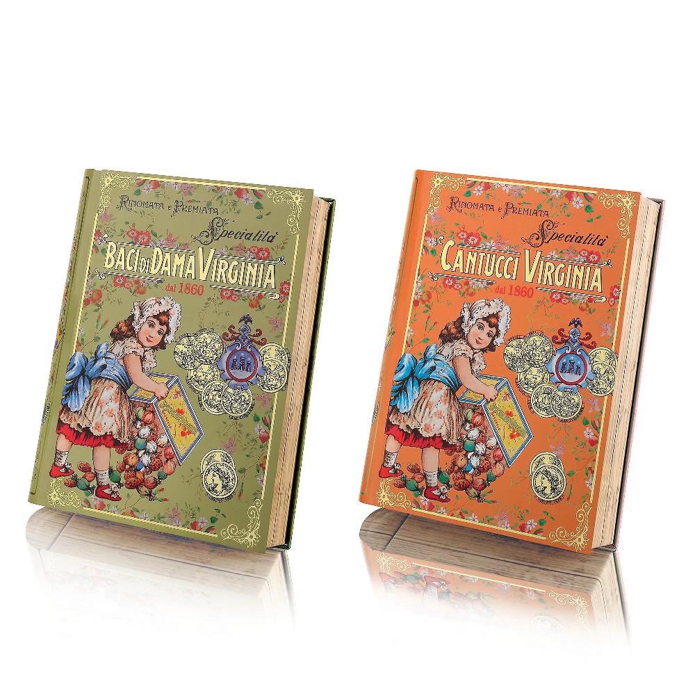 QVC Amaretti Virginia 2 scatole di latta a libro: pasticcini o biscotti a scelta