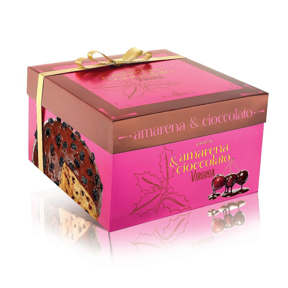 QVC Amaretti Virginia Panettone basso 900g amarena e cioccolato in scatola regalo