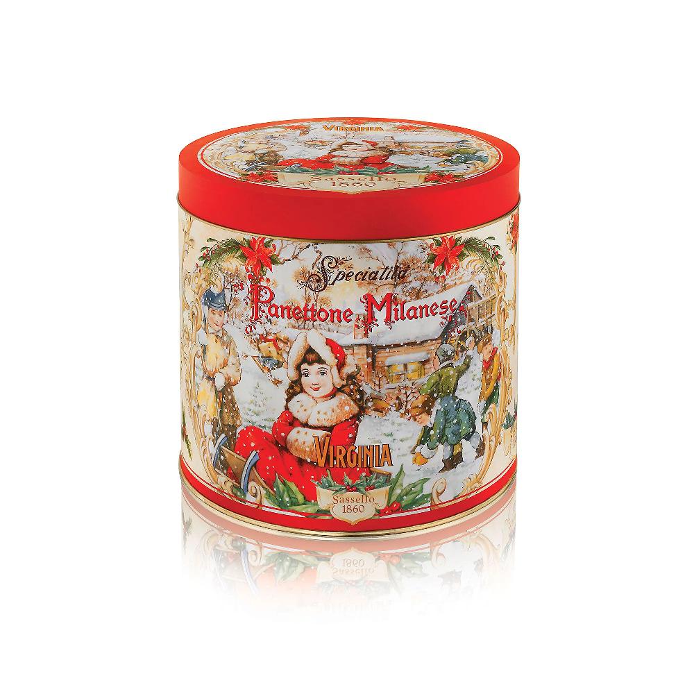 QVC Amaretti Virginia Panettone classico 1 kg confezione in metallo