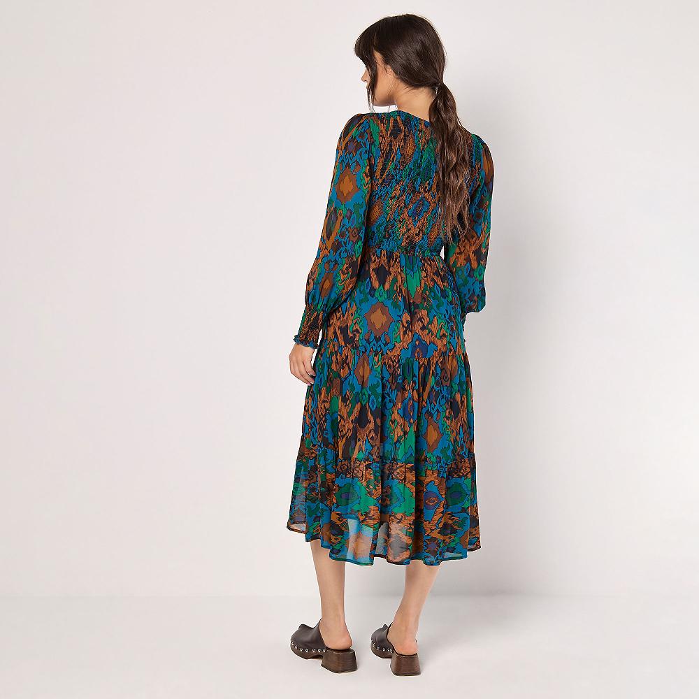 QVC APRICOT Abito In Chiffon Con Maniche A Sbuffo E Gonna A Balze