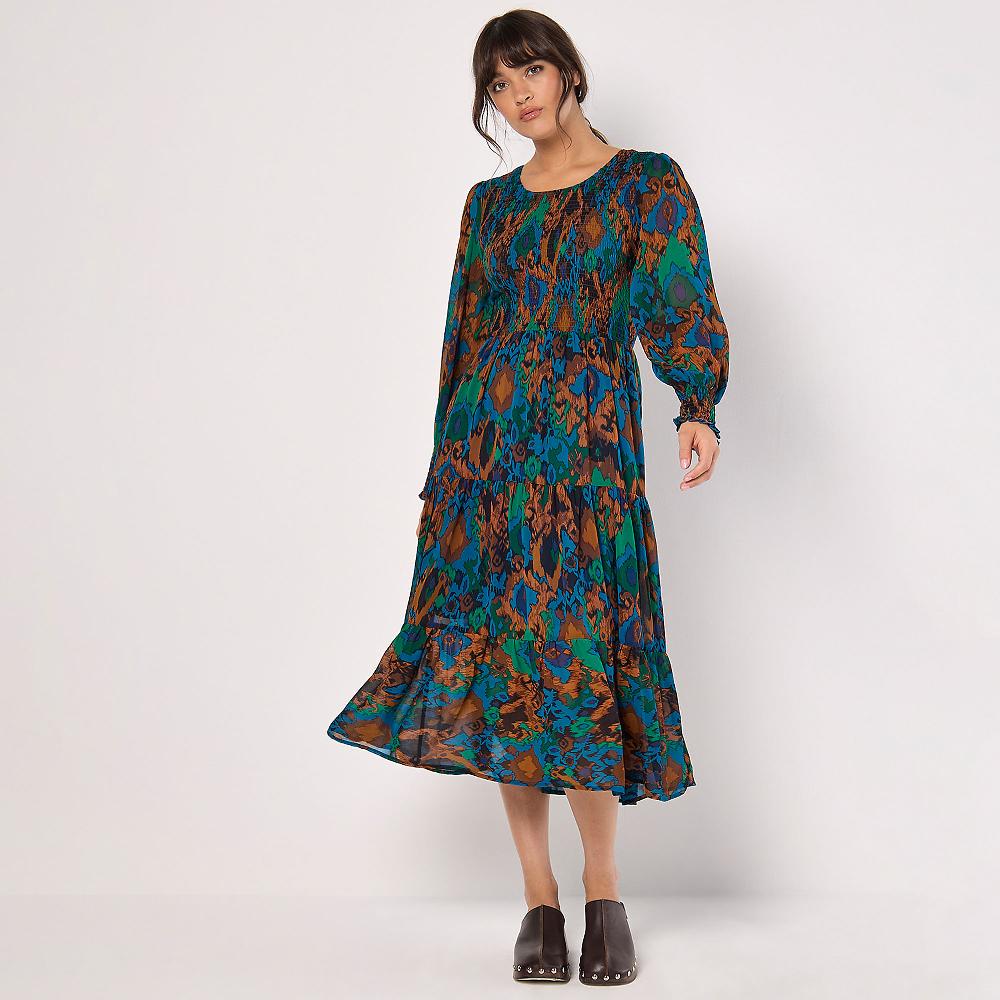 QVC APRICOT Abito in chiffon con maniche a sbuffo e gonna a balze