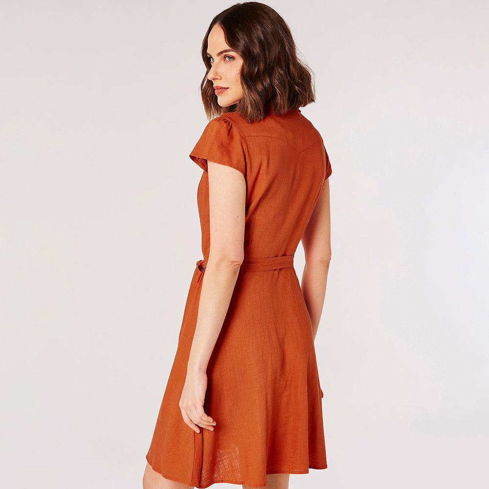 QVC APRICOT Abito Midi Chemisier A Maniche Corte Con Cintura