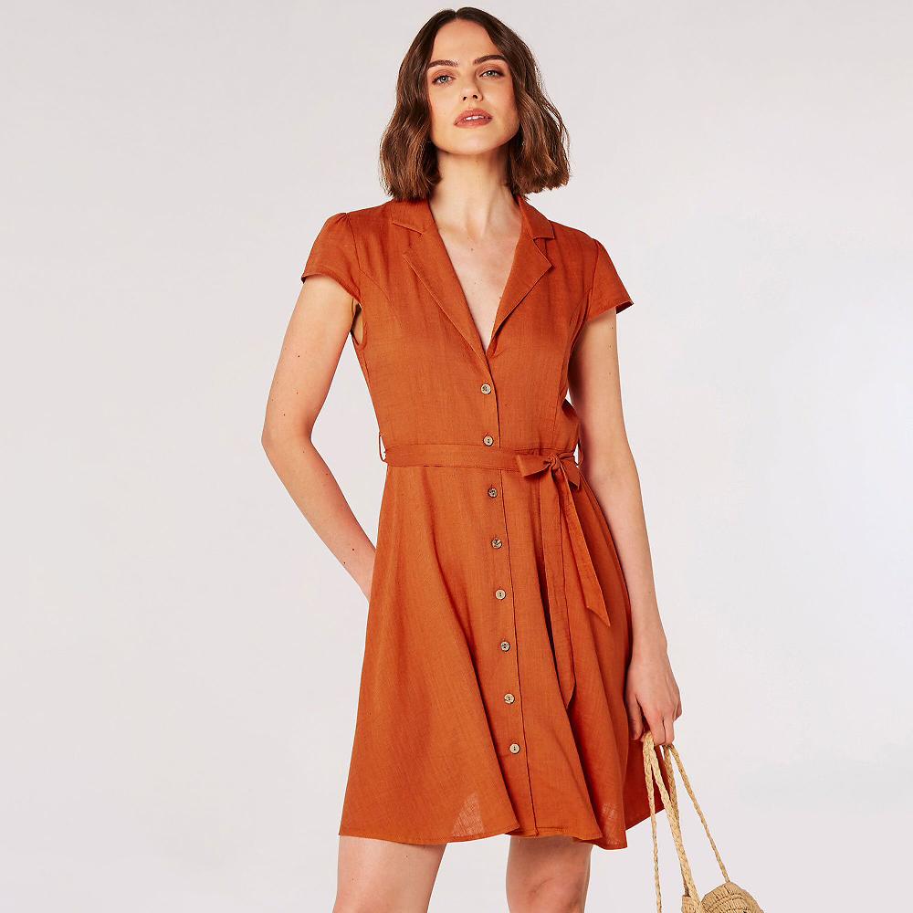 QVC APRICOT Abito Midi Chemisier A Maniche Corte Con Cintura