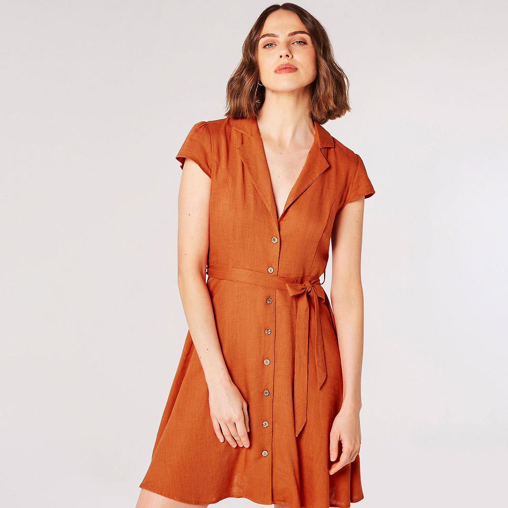 QVC APRICOT Abito Midi Chemisier A Maniche Corte Con Cintura