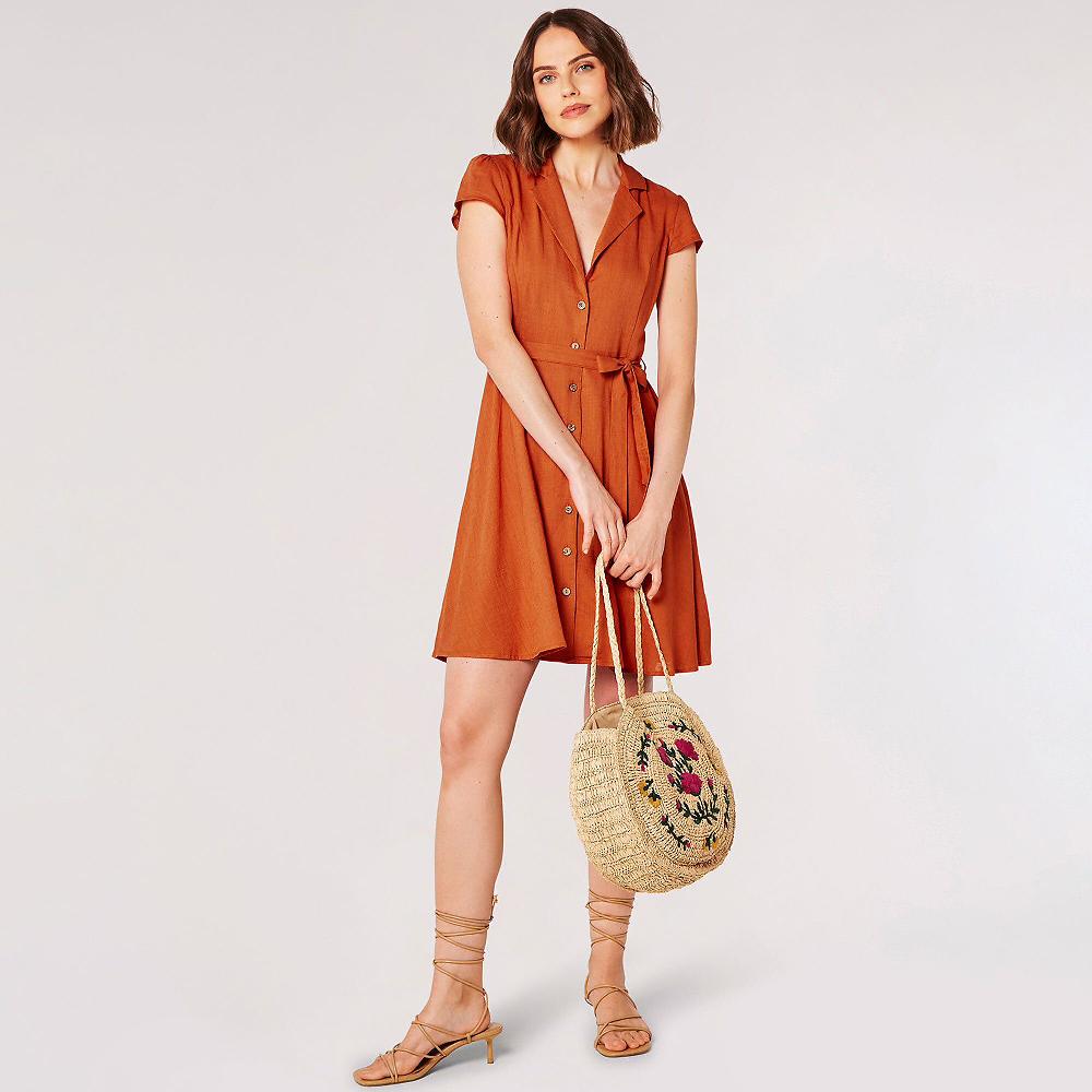 QVC APRICOT Abito midi chemisier a maniche corte con cintura