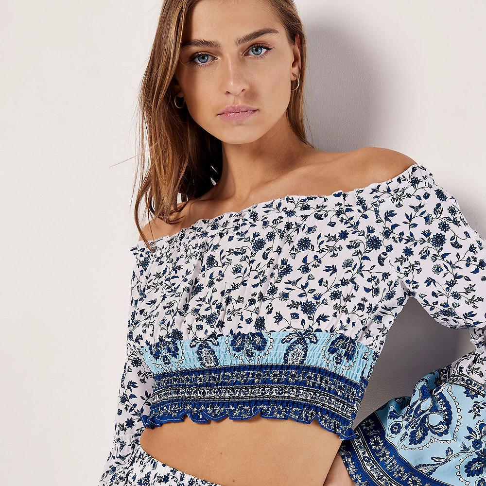 QVC APRICOT Blusa Cropped In Viscosa Fantasia A Maniche Lunghe