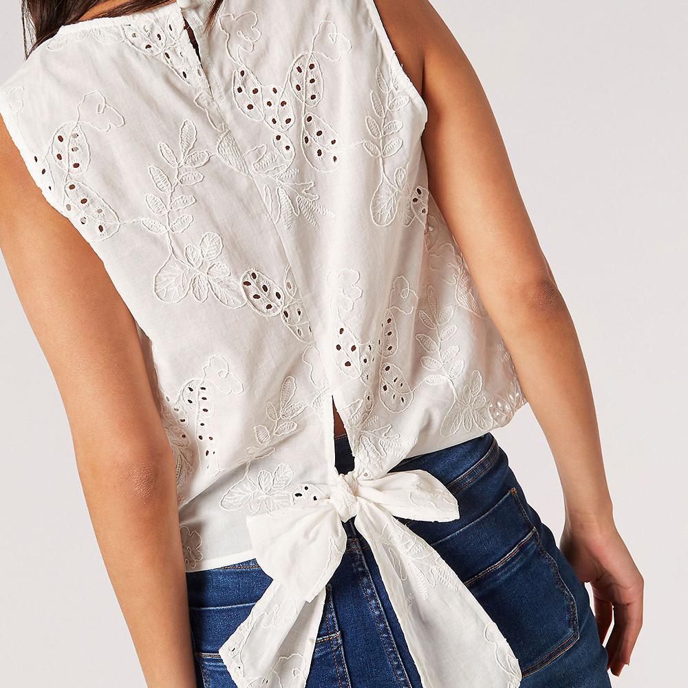 QVC APRICOT Blusa Smanicata Con Ricami E Fiocco Dietro