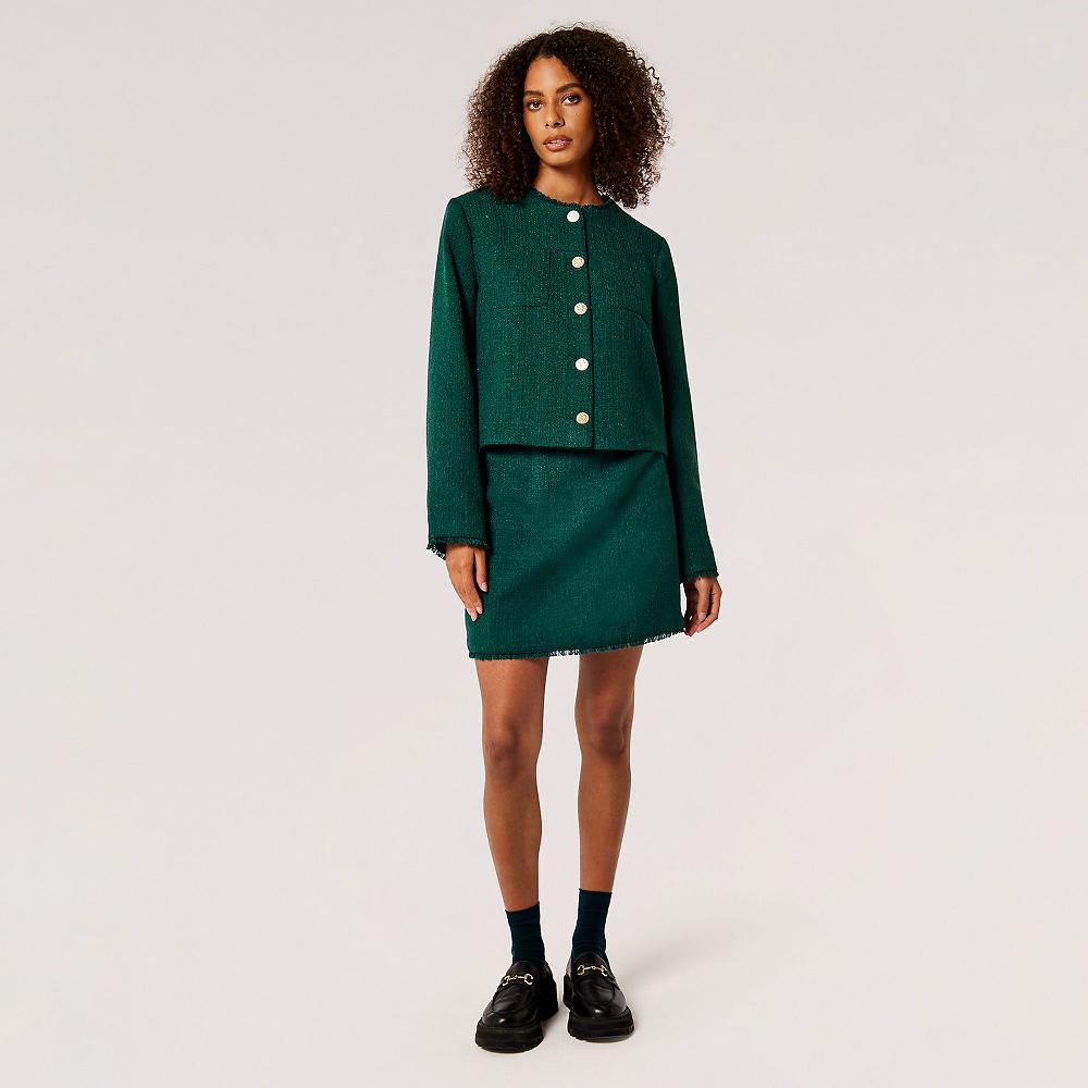 QVC APRICOT Gonna Mini Ad A In Tweed Con Motivo Di Frange