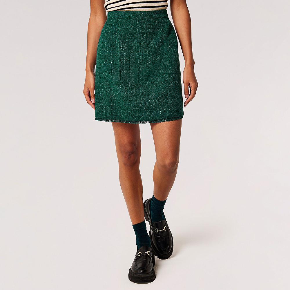 QVC APRICOT Gonna mini ad A in tweed con motivo di frange