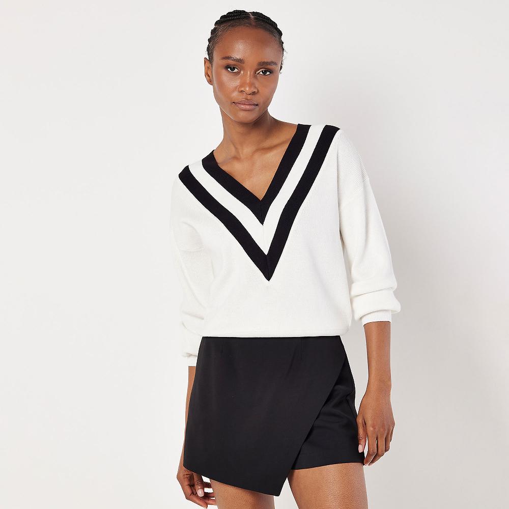 QVC APRICOT Maglione con scollo a V con bordi in contrasto