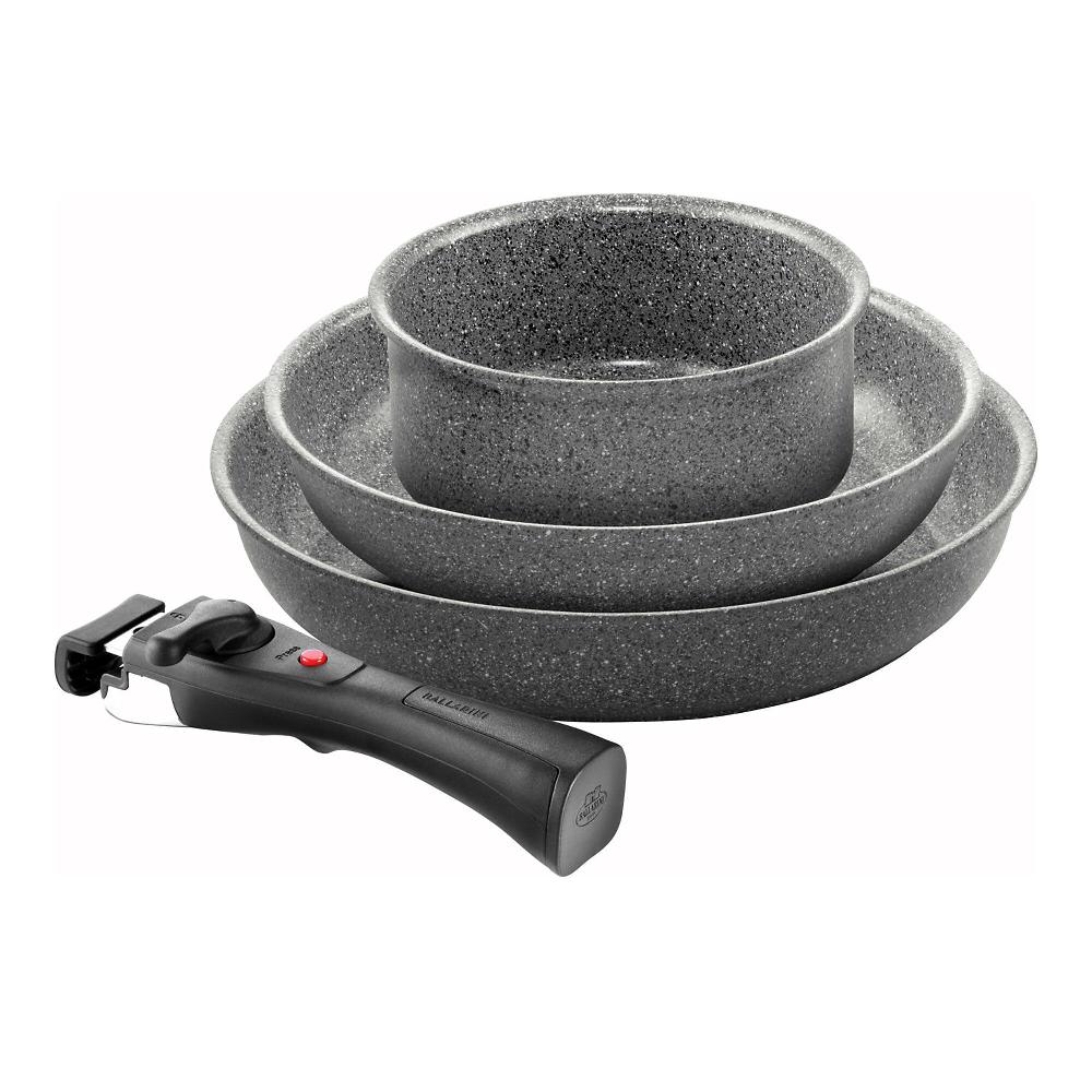 QVC Ballarini set 2 padella 24/28 + 1 casseruola 16cm e 1 manico removibile