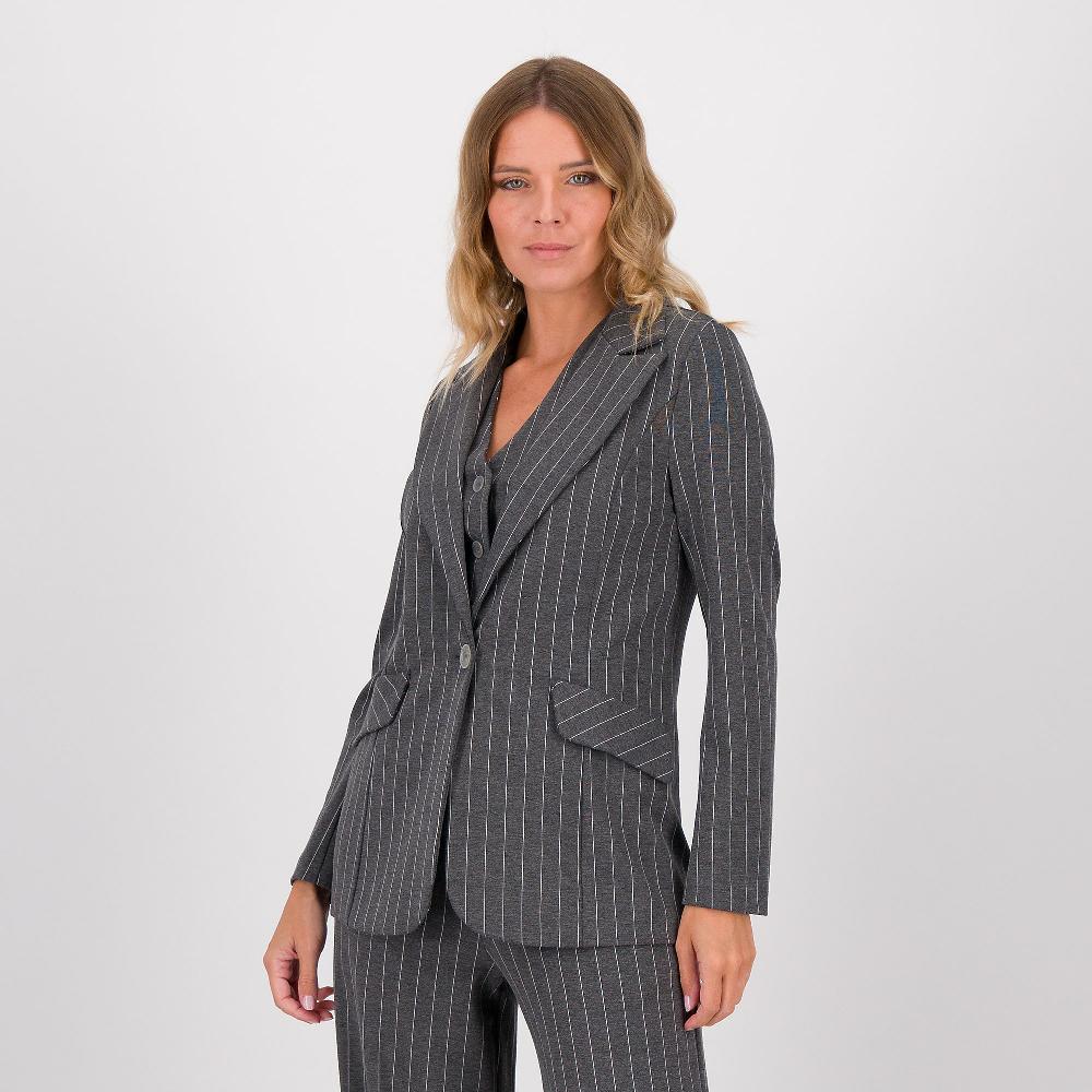 QVC Bianca Della Torre Blazer gessato monopetto con bottone