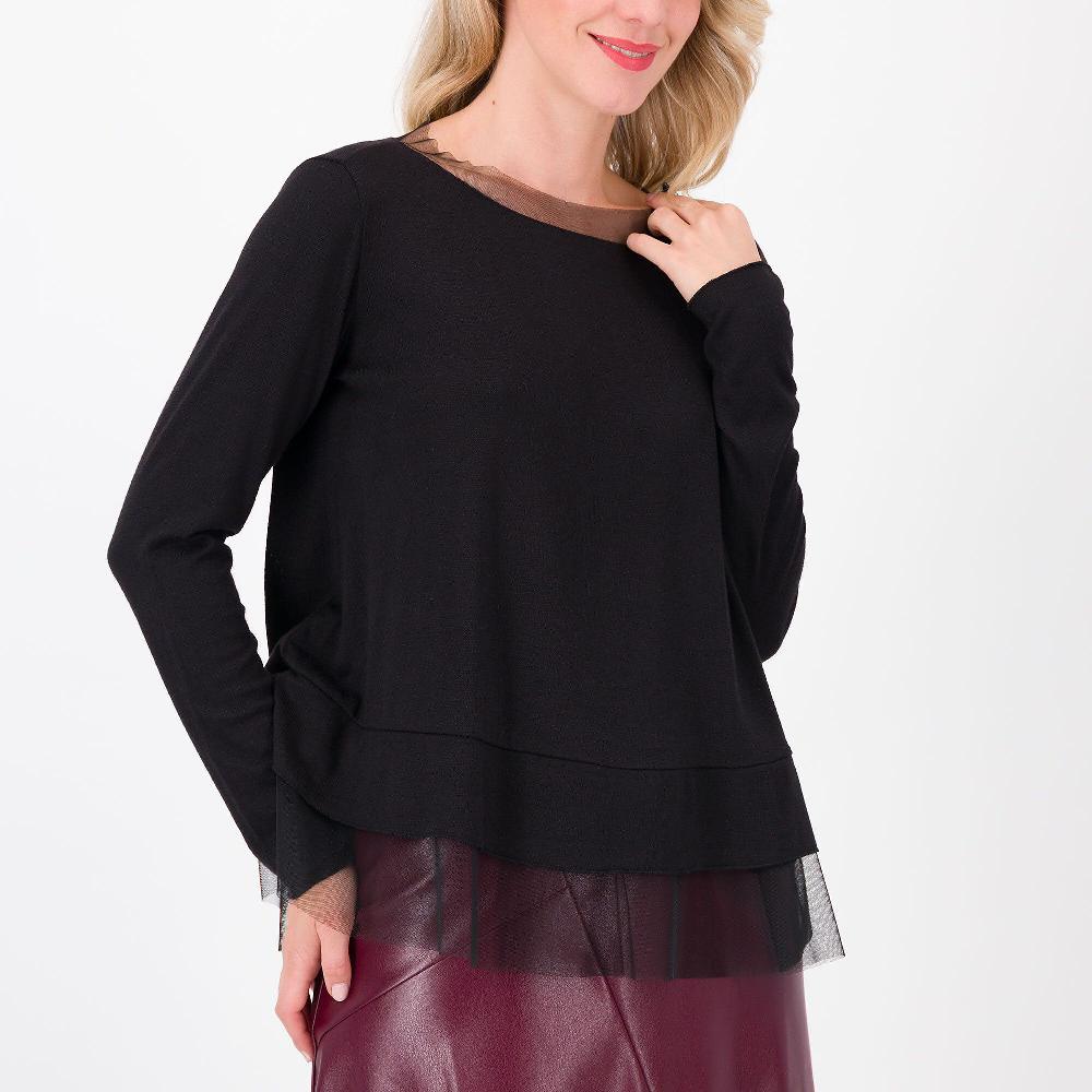 QVC Bianca Della Torre Blusa In Misto Viscosa Con Tulle Sul Collo E Al Fondo