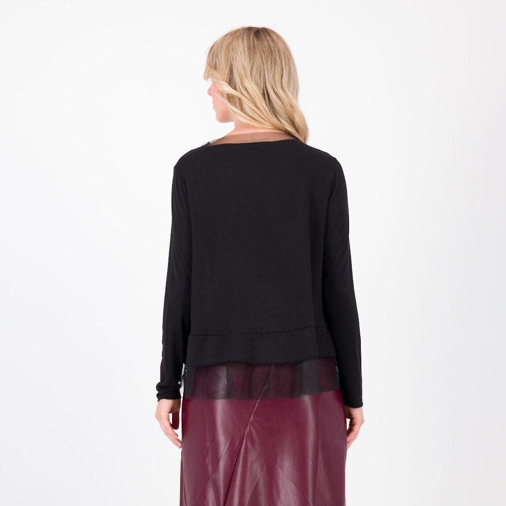 QVC Bianca Della Torre Blusa In Misto Viscosa Con Tulle Sul Collo E Al Fondo