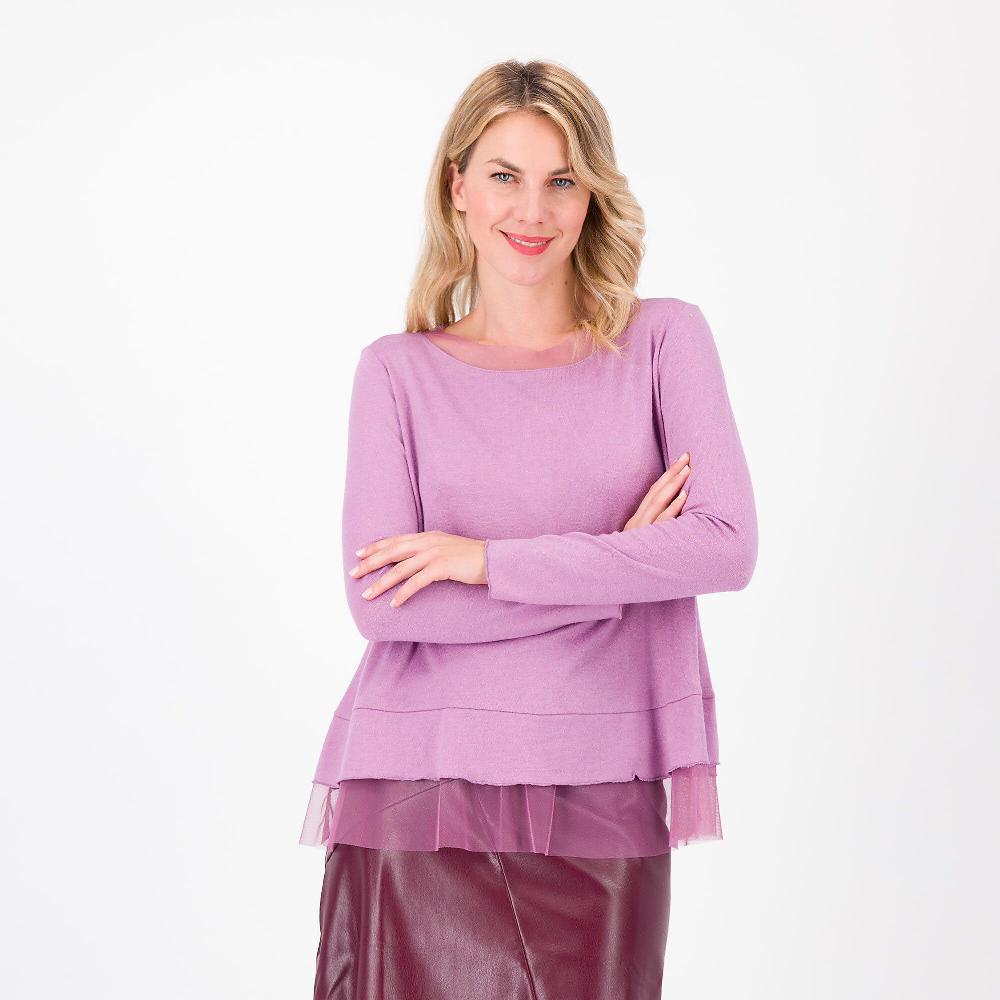 QVC Bianca Della Torre Blusa in misto viscosa con tulle sul collo e al fondo