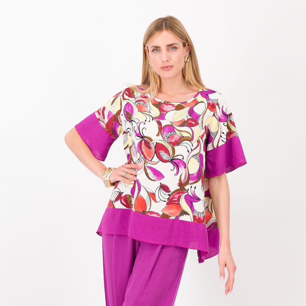 QVC Bianca Della Torre Blusa in mussola fantasia Fondo asimmetrico Made in Italy