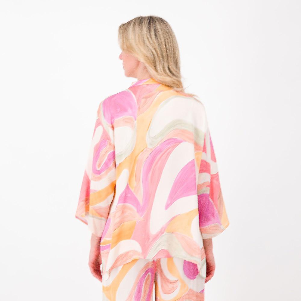 QVC Bianca Della Torre Blusa In Raso Di Viscosa Fantasia Con Maniche 3/4