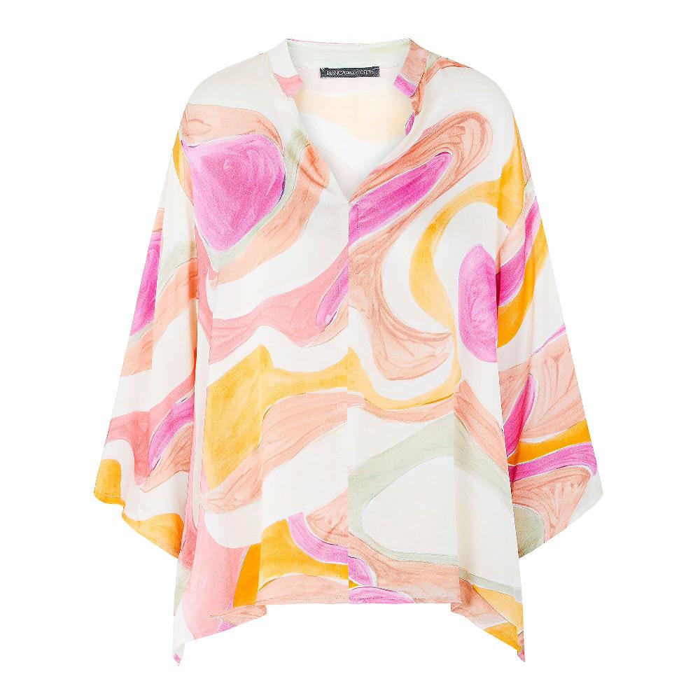 QVC Bianca Della Torre Blusa In Raso Di Viscosa Fantasia Con Maniche 3/4