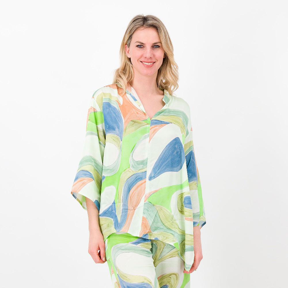 QVC Bianca Della Torre Blusa in raso di viscosa fantasia con maniche 3/4