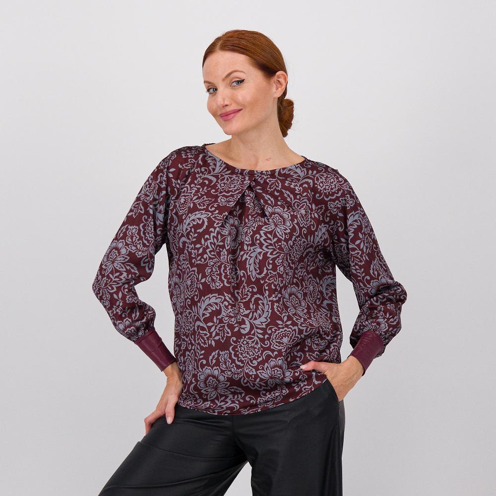 QVC Bianca Della Torre Blusa in raso fantasia con inserti in tessuto spalmato