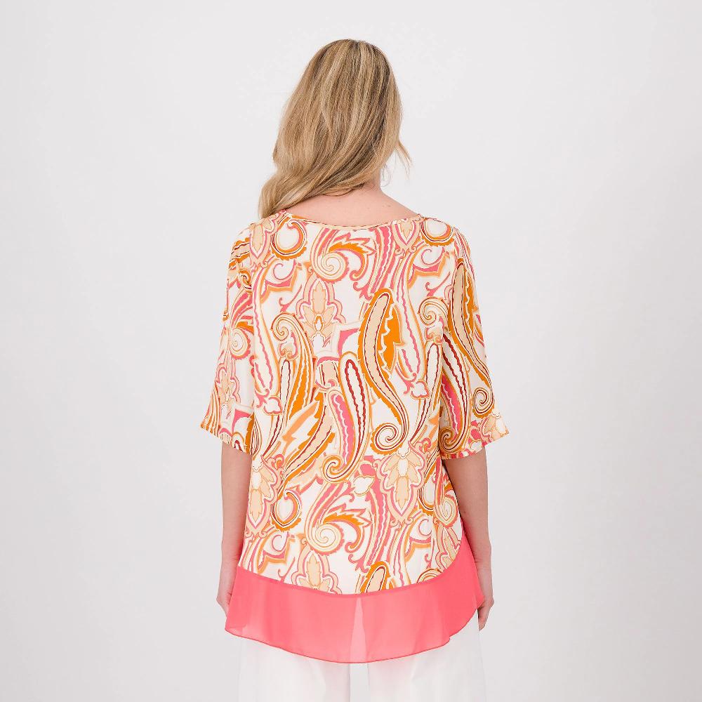 QVC Bianca Della Torre Blusa In Raso Fantasia Con Maniche 3/4