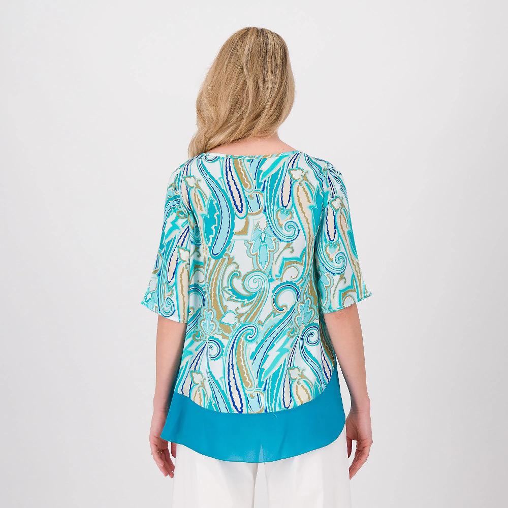 QVC Bianca Della Torre Blusa In Raso Fantasia Con Maniche 3/4