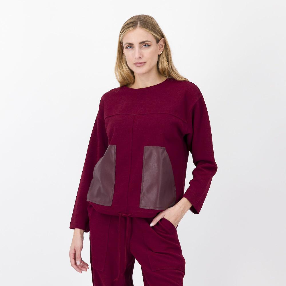 QVC Bianca Della Torre Blusa in tecnico mosso con tasca a marsupio spalmato