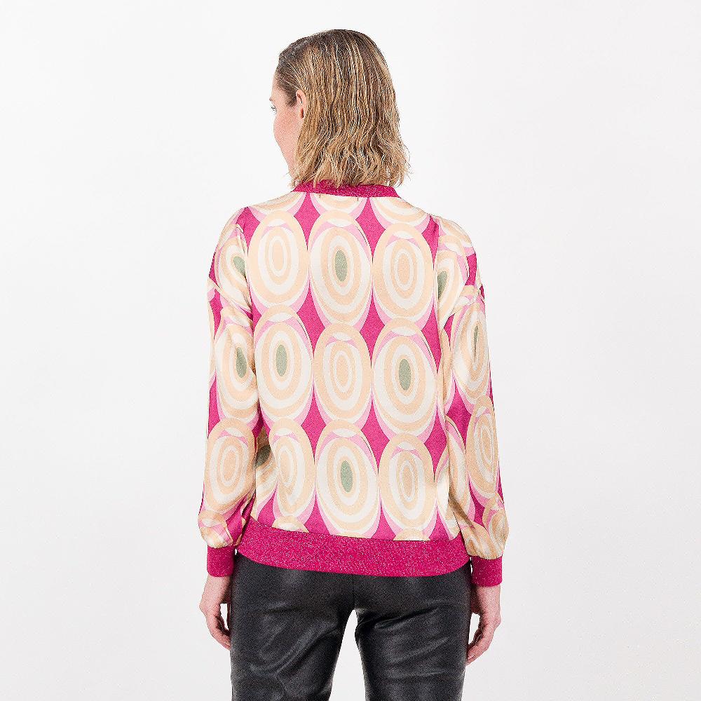 QVC Bianca Della Torre Blusa Raso Fantasia Con Profili In Maglia Lamè Made In Italy