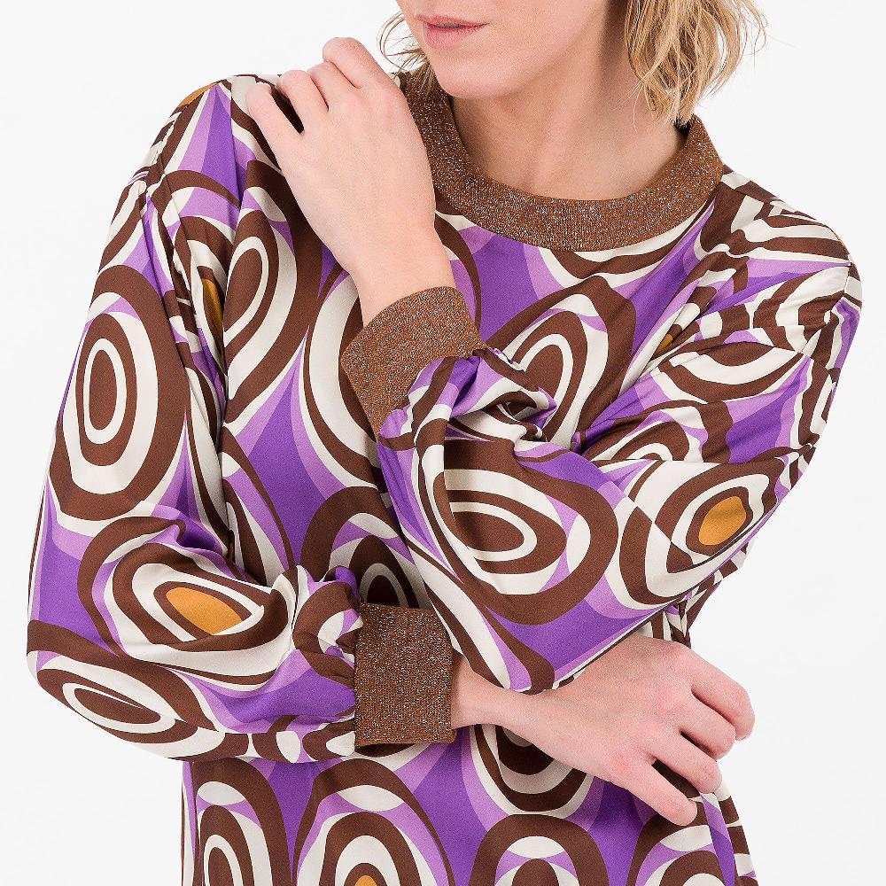 QVC Bianca Della Torre Blusa Raso Fantasia Con Profili In Maglia Lamè Made In Italy