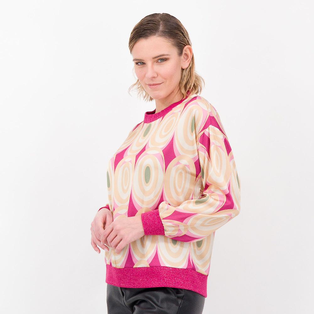 QVC Bianca Della Torre Blusa raso fantasia con profili in maglia lamè Made in Italy