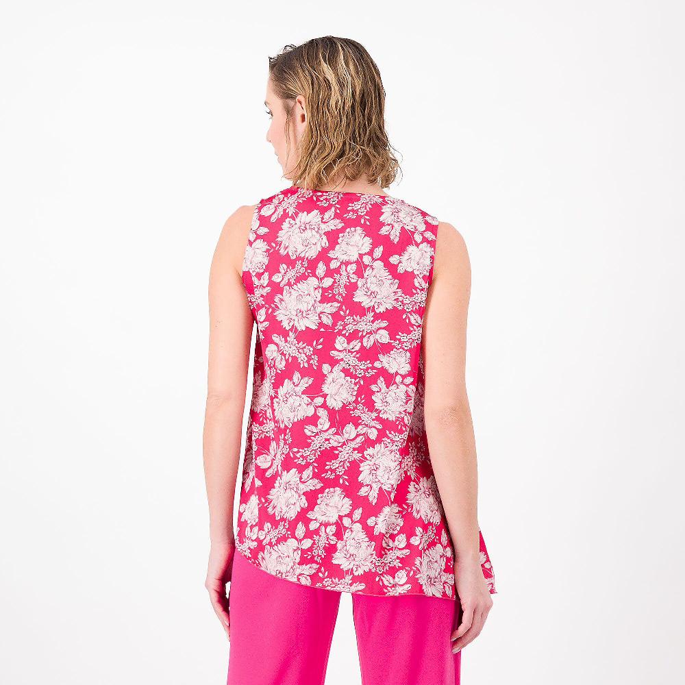 QVC Bianca Della Torre Blusa Smanicata In Raso Fantasia Fonso Asimmetrico Made In Italy