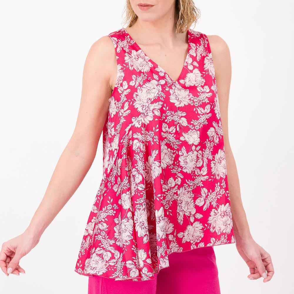 QVC Bianca Della Torre Blusa Smanicata In Raso Fantasia Fonso Asimmetrico Made In Italy